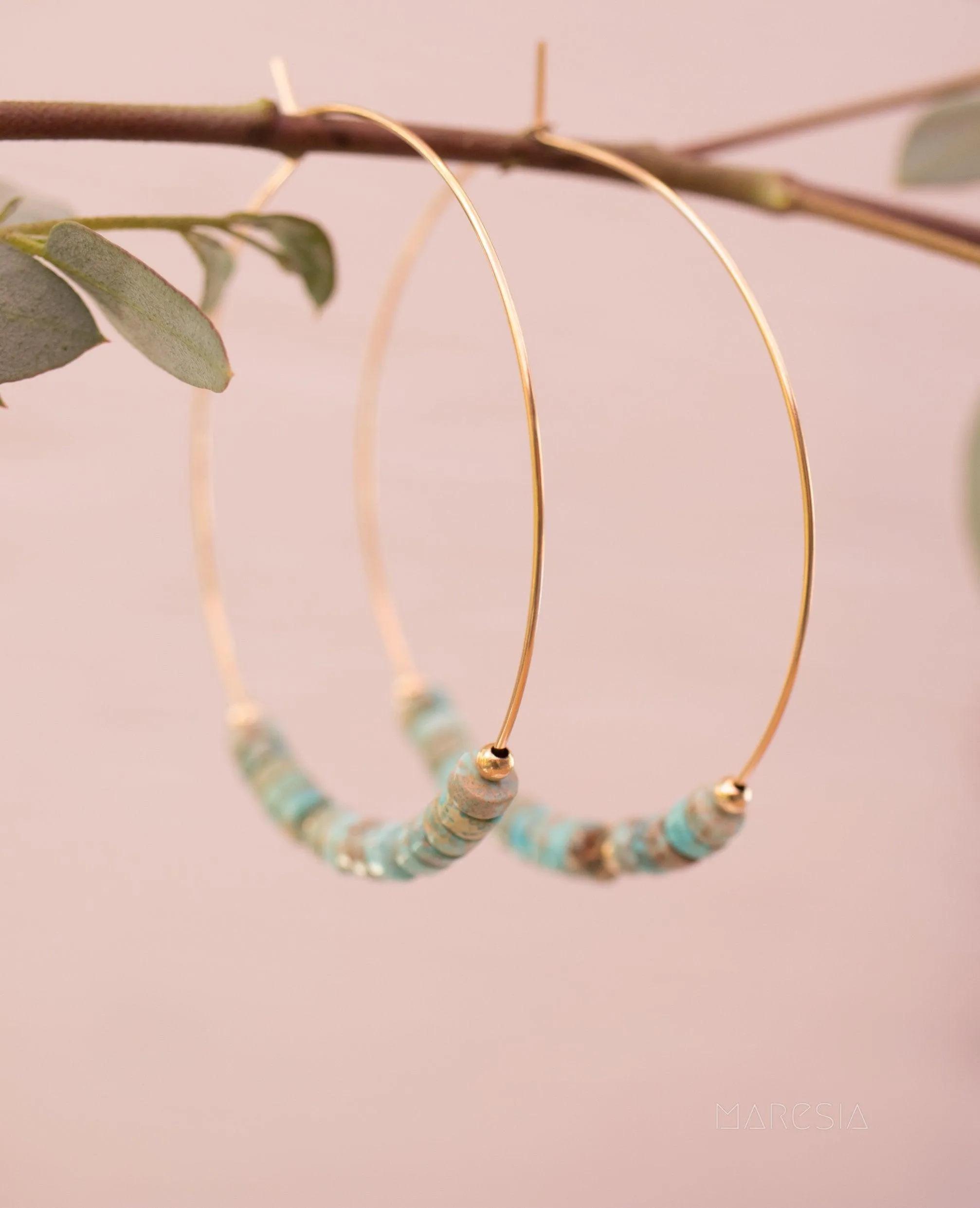 Turquoise Hoop Earrings ~ 14k Gold Filled or Sterling Silver ~ ME056