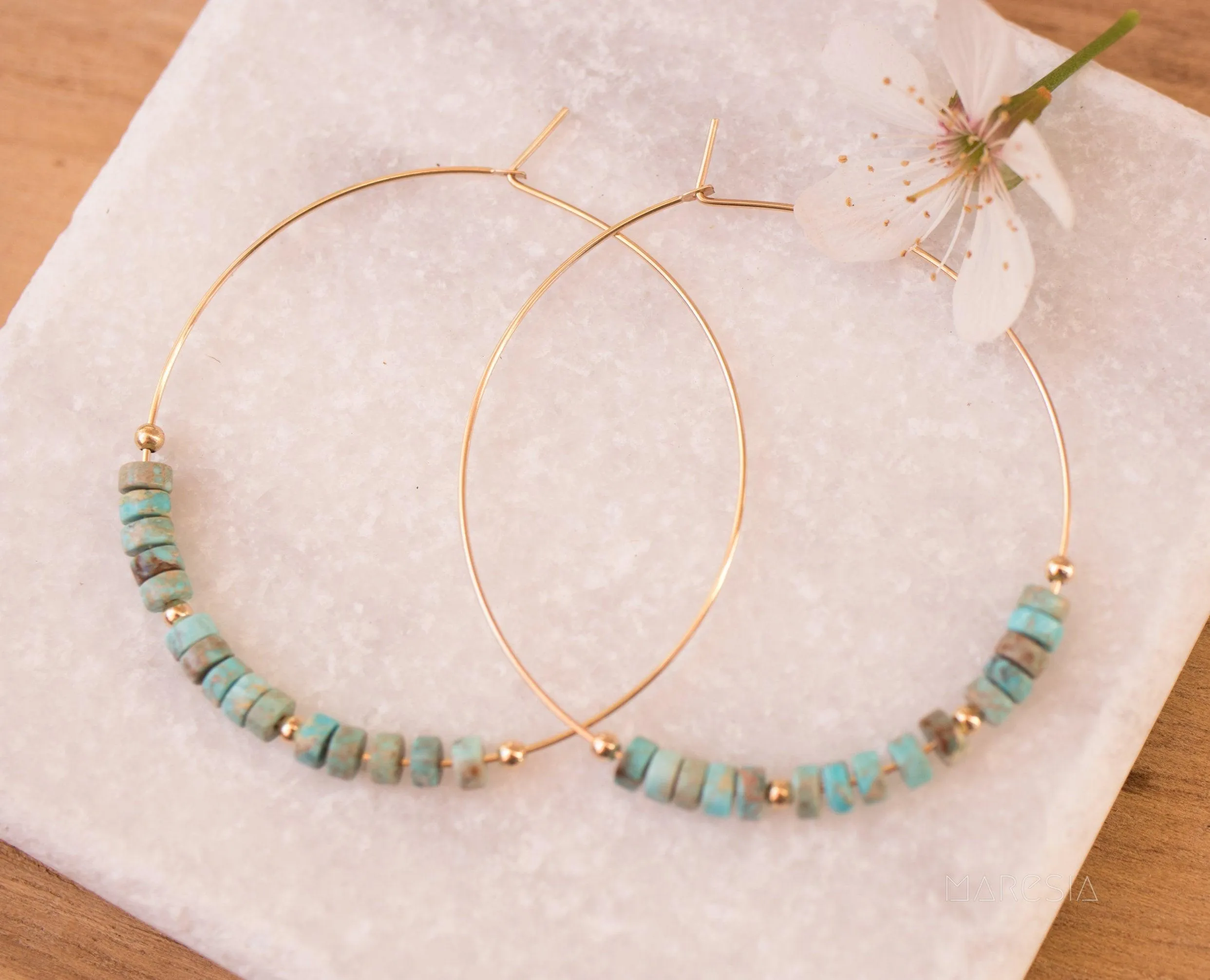 Turquoise Hoop Earrings ~ 14k Gold Filled or Sterling Silver ~ ME056