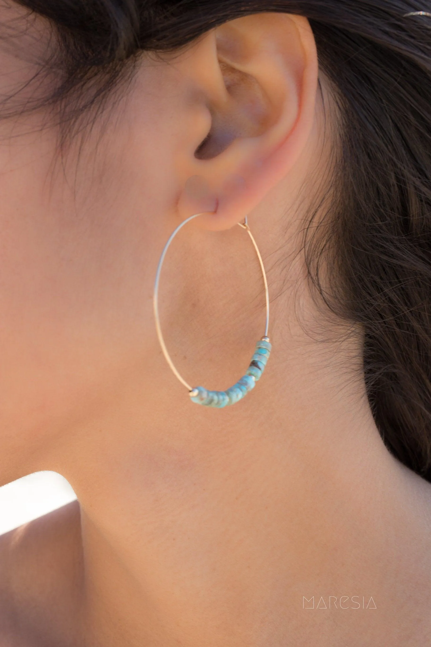 Turquoise Hoop Earrings ~ 14k Gold Filled or Sterling Silver ~ ME056