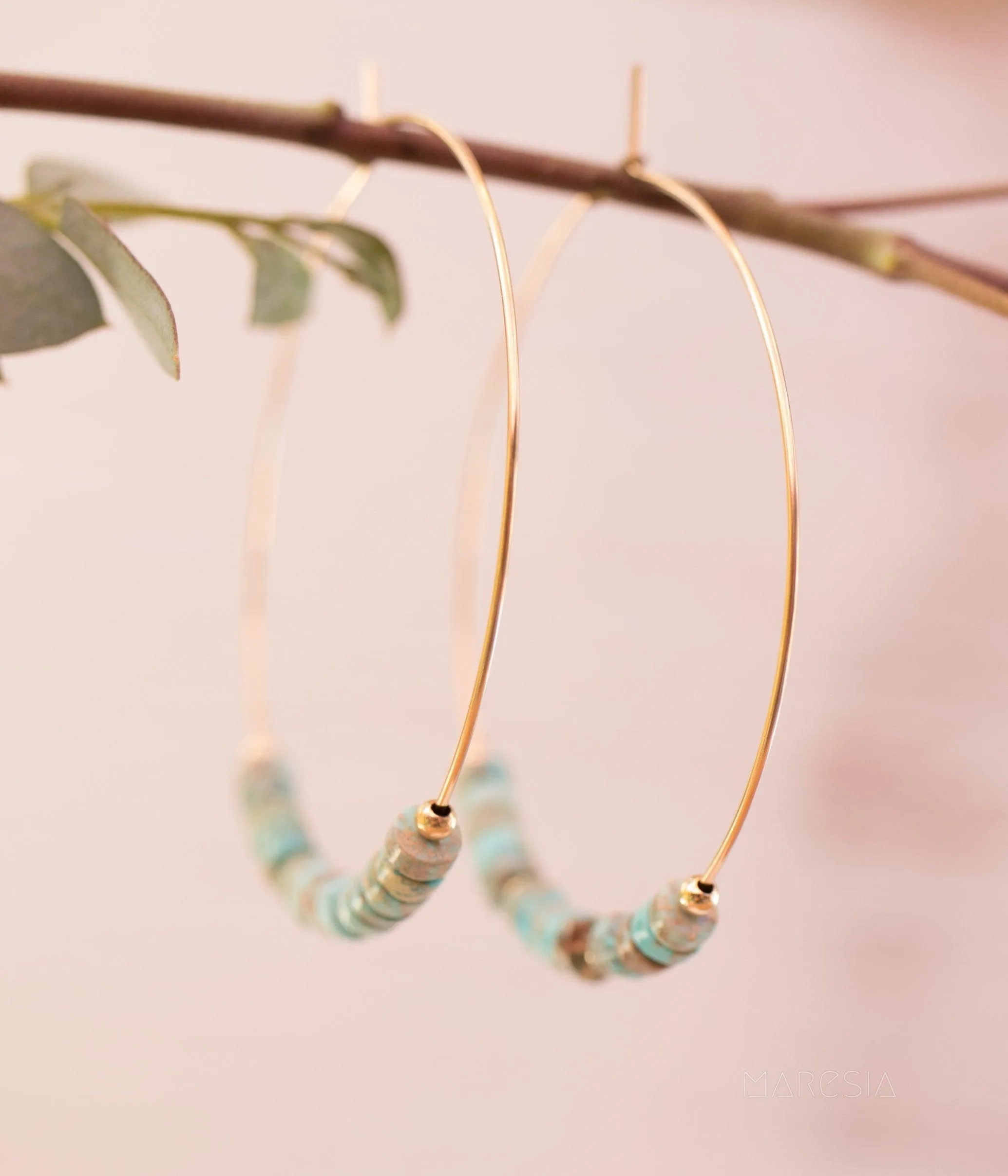 Turquoise Hoop Earrings ~ 14k Gold Filled or Sterling Silver ~ ME056