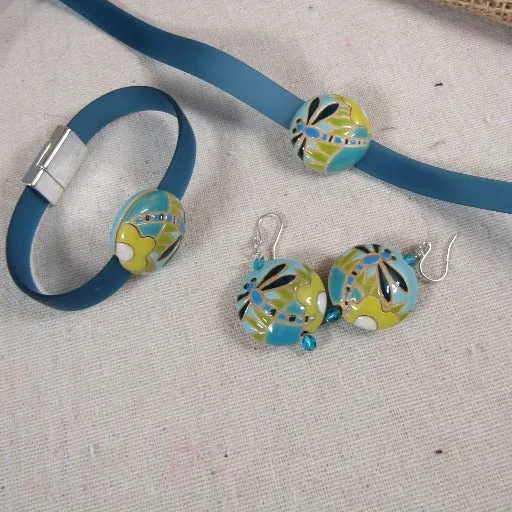 Turquoise Ribbon Choker Necklace, Bracelet & Earrings Jewelry Set