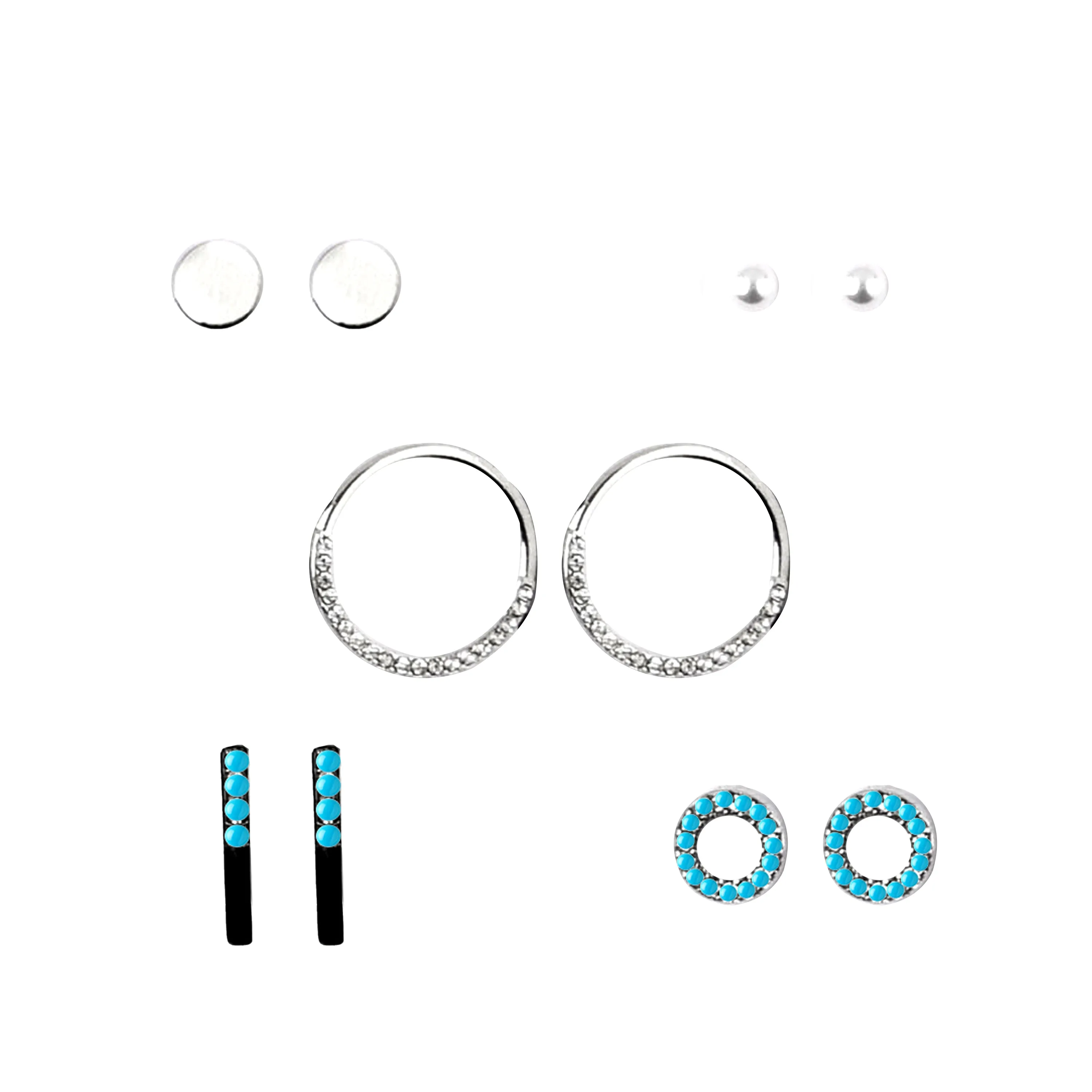 Turquoise Silver Bar & Hoop Earring Set