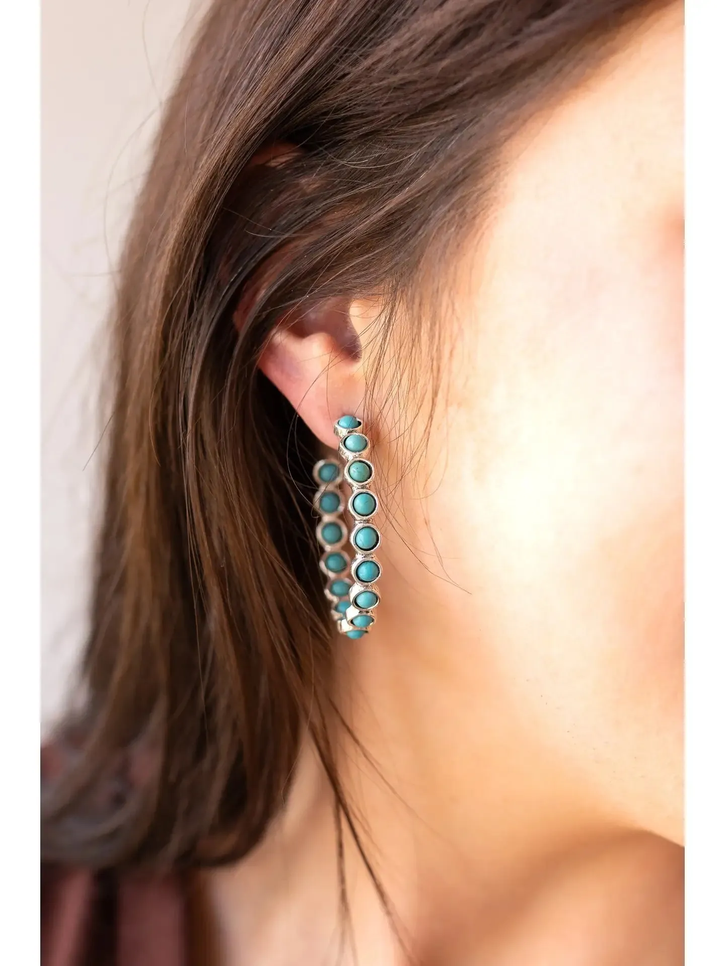 Turquoise Stone Hoop Earrings