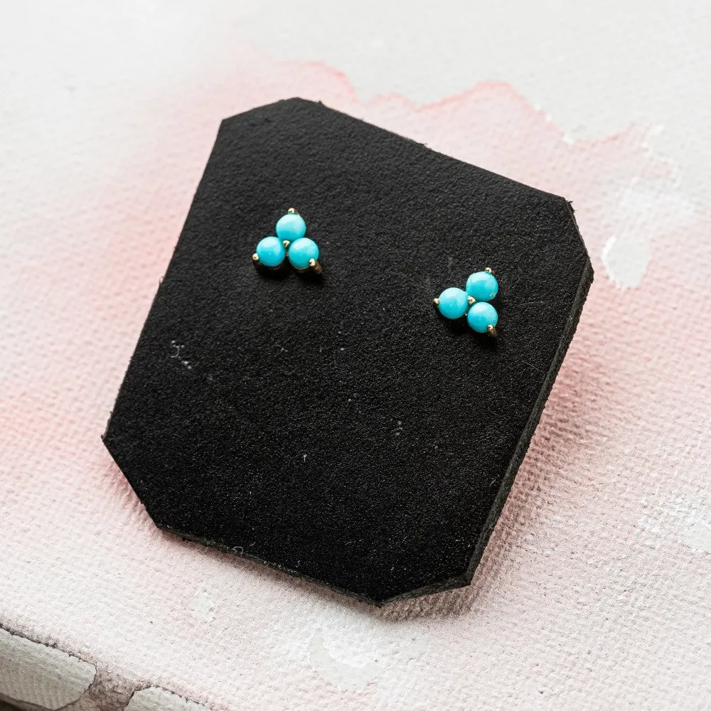 Turquoise Trio Cluster Stud Earrings in 14k Gold