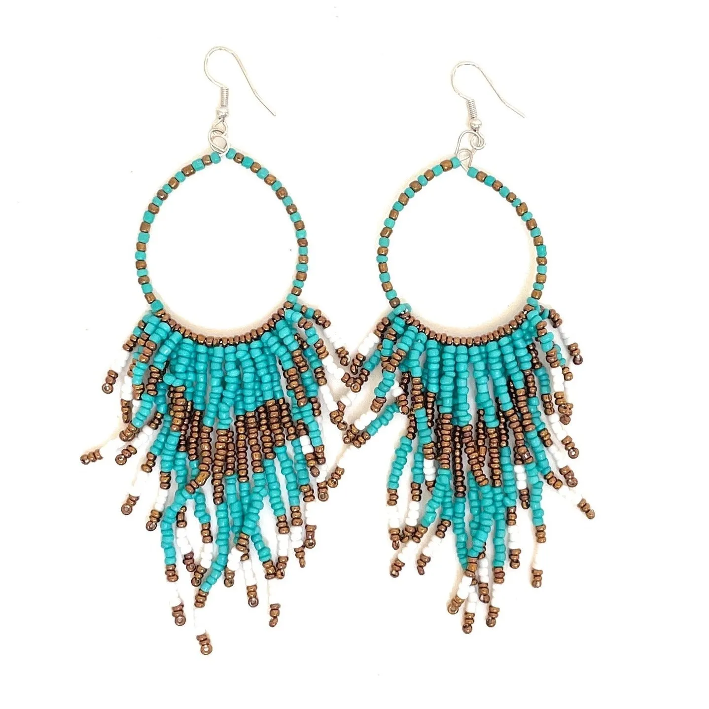 Turquoise White Beaded Earrings