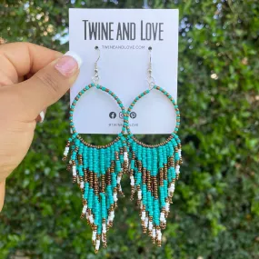 Turquoise White Beaded Earrings