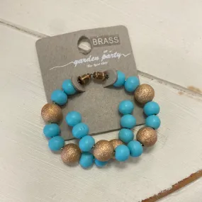 Turquoise Wooden Ball Hoop Earrings