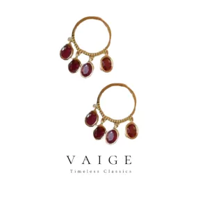 VAIGE Vintage Red Gemstone Tassel Hoop Earrings