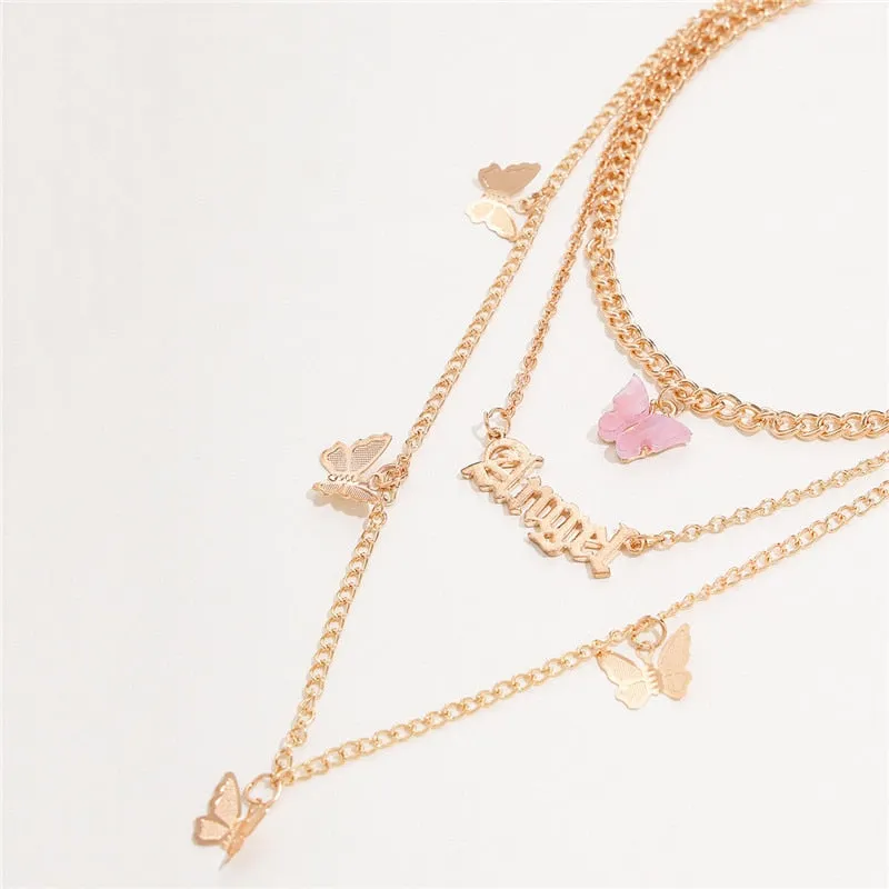 VenusFox Bohemian Cute Butterfly Choker Necklace for Women Street Style Statement Necklace Gold Color Letter Necklace Jewelry