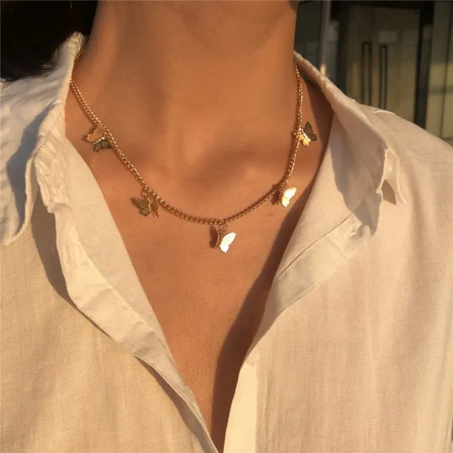 VenusFox Bohemian Cute Butterfly Choker Necklace for Women Street Style Statement Necklace Gold Color Letter Necklace Jewelry