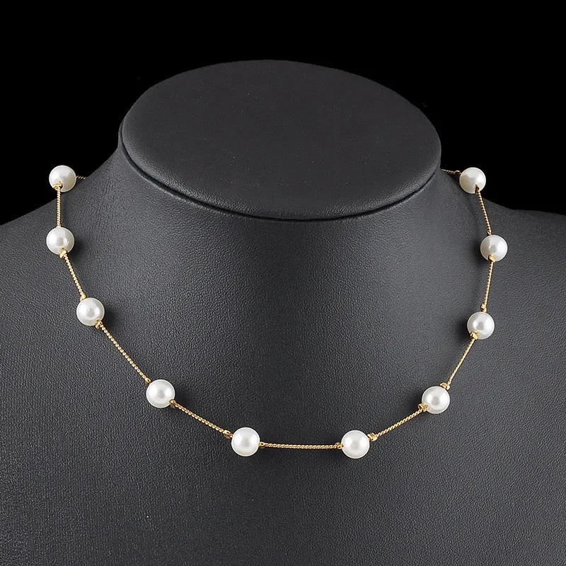 VenusFox Korean Fashion Pearl Pendant Choker Necklace Women's Wedding Party Clavicle Chain Accessories Gifts For The New Year Jewelry