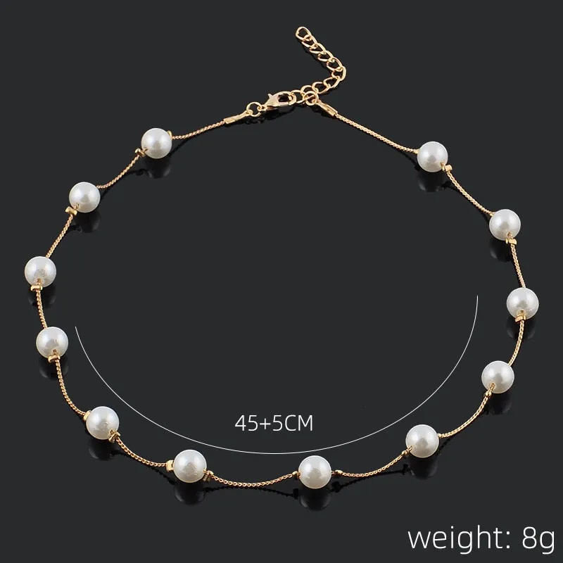 VenusFox Korean Fashion Pearl Pendant Choker Necklace Women's Wedding Party Clavicle Chain Accessories Gifts For The New Year Jewelry