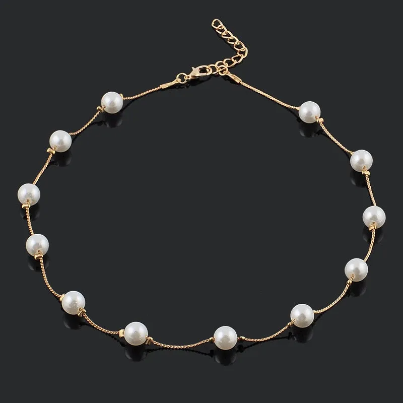 VenusFox Korean Fashion Pearl Pendant Choker Necklace Women's Wedding Party Clavicle Chain Accessories Gifts For The New Year Jewelry