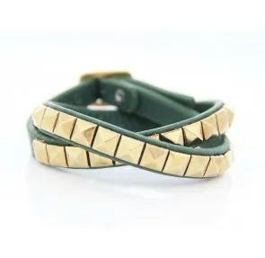 Vicki green Multi-stud double wrap leather bracelet