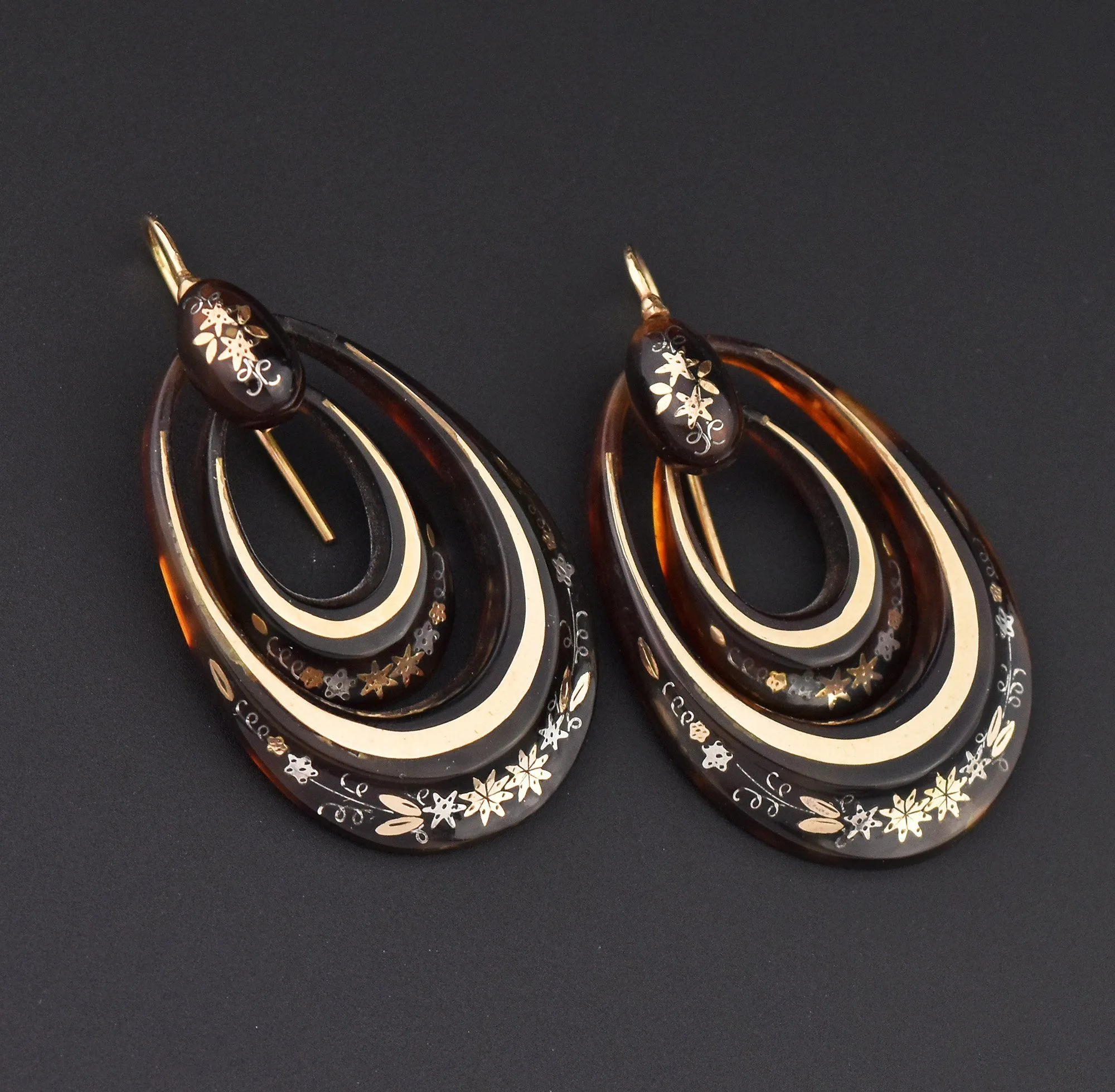 Victorian Double Hoop 14K Gold Pique Earrings