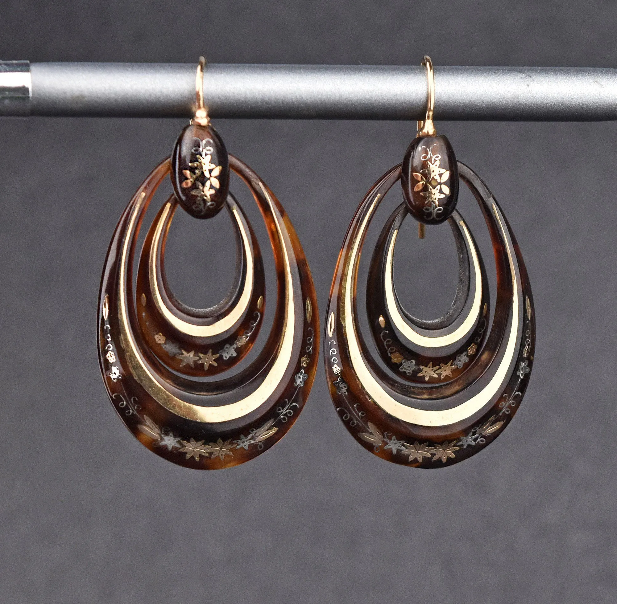 Victorian Double Hoop 14K Gold Pique Earrings