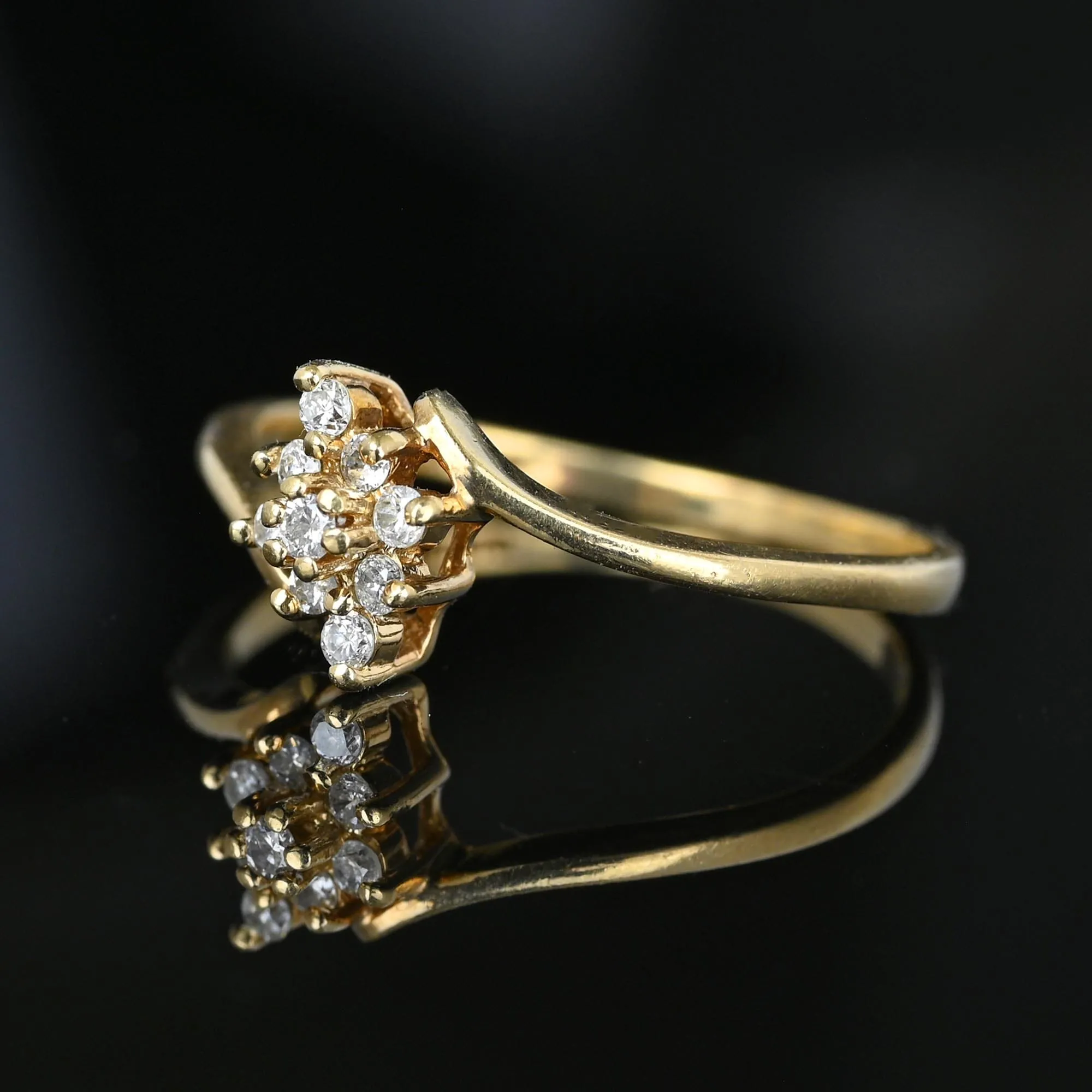 Vintage 10K Gold Bypass Diamond Cluster Ring