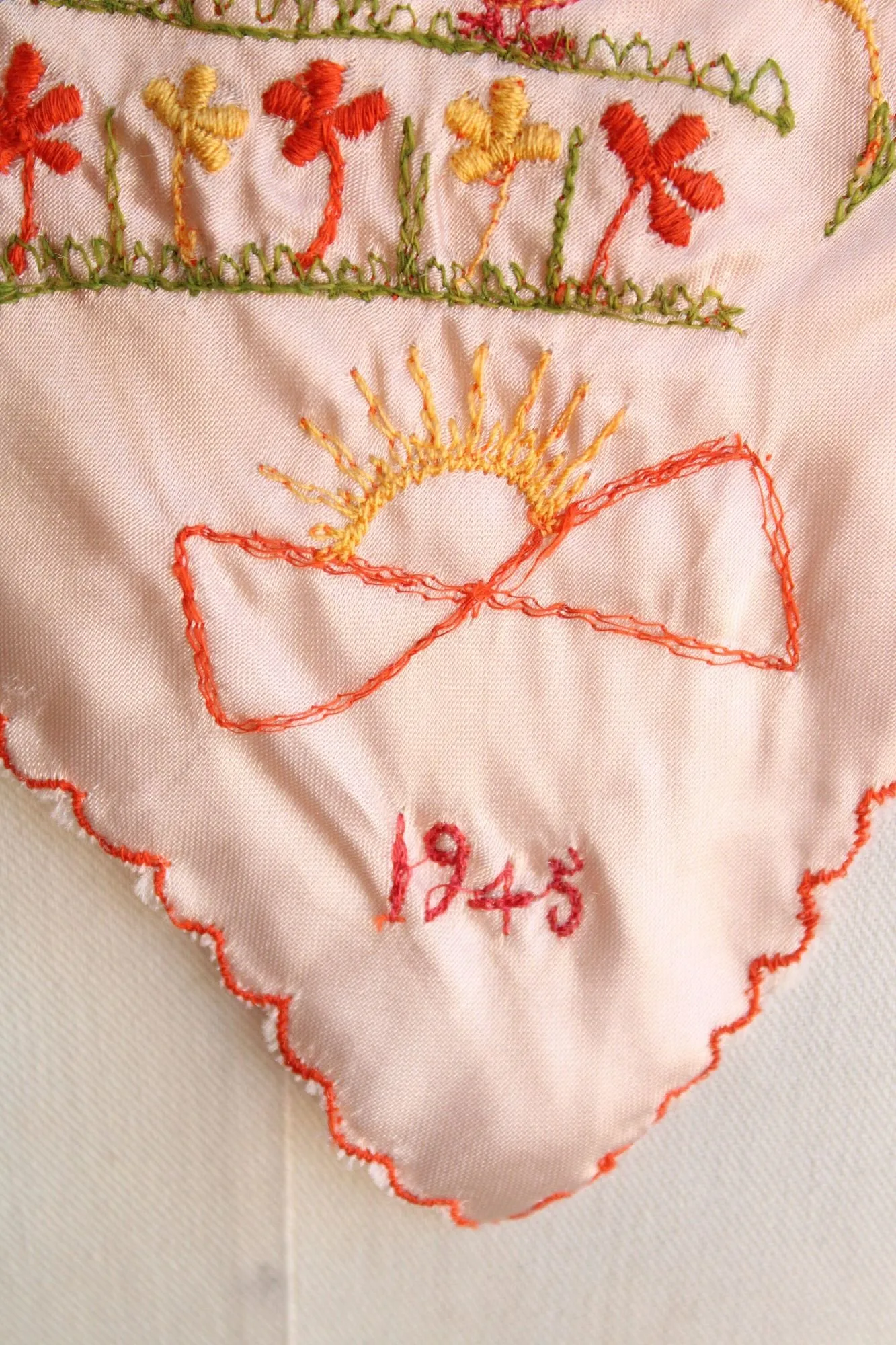 Vintage 1940s Pink Silk Scarf, Philippines Sister Embroidered Novelty Print