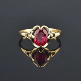 Vintage Retro Gold Buttercup Ruby Ring, Sz 11