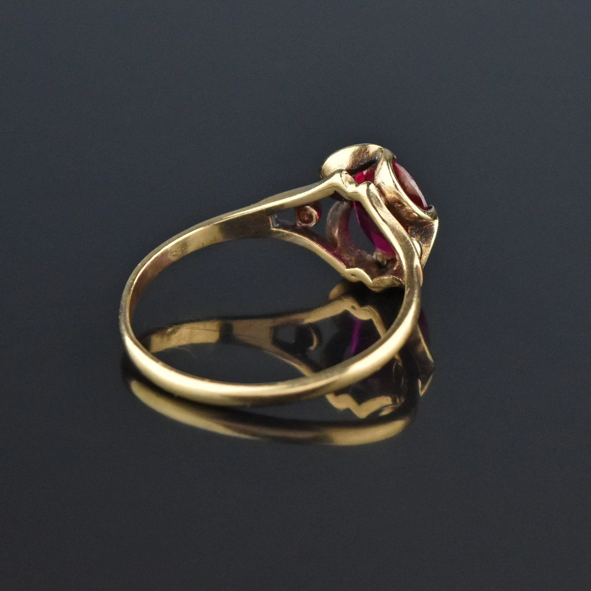 Vintage Retro Gold Buttercup Ruby Ring, Sz 11