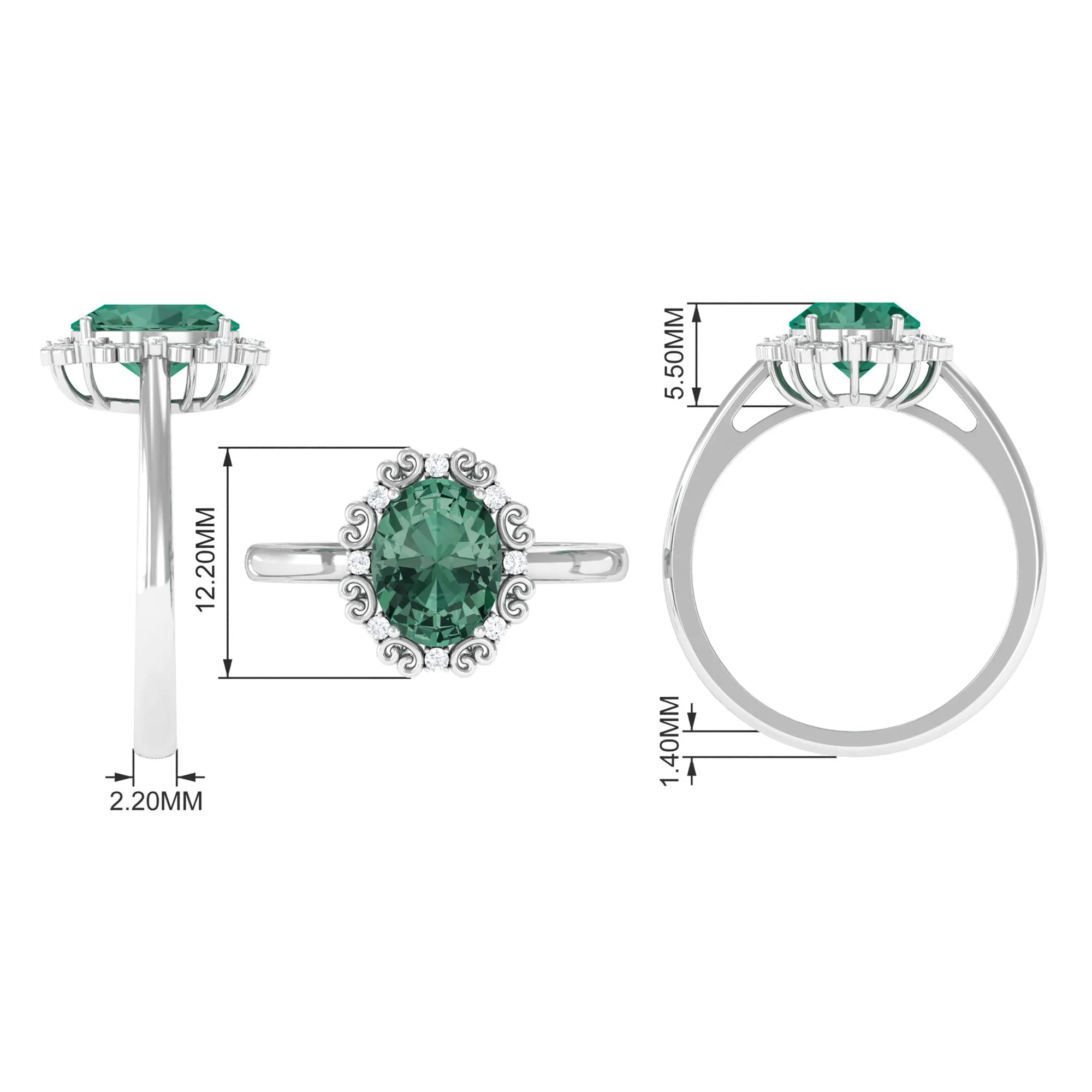 Vintage Style Lab Grown Green Sapphire Engagement Ring with Diamond