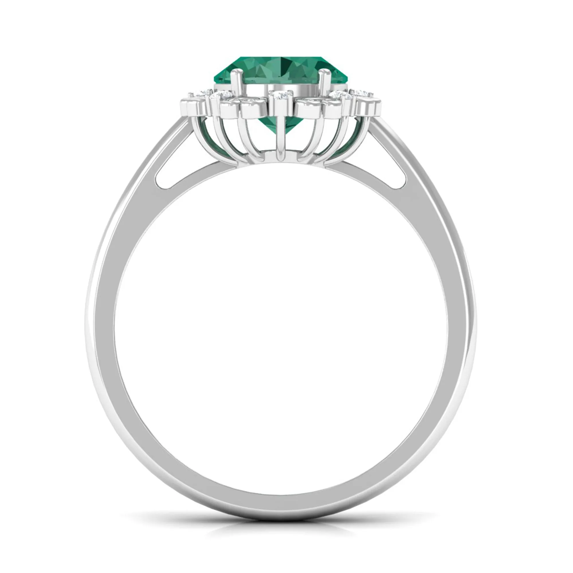 Vintage Style Lab Grown Green Sapphire Engagement Ring with Diamond