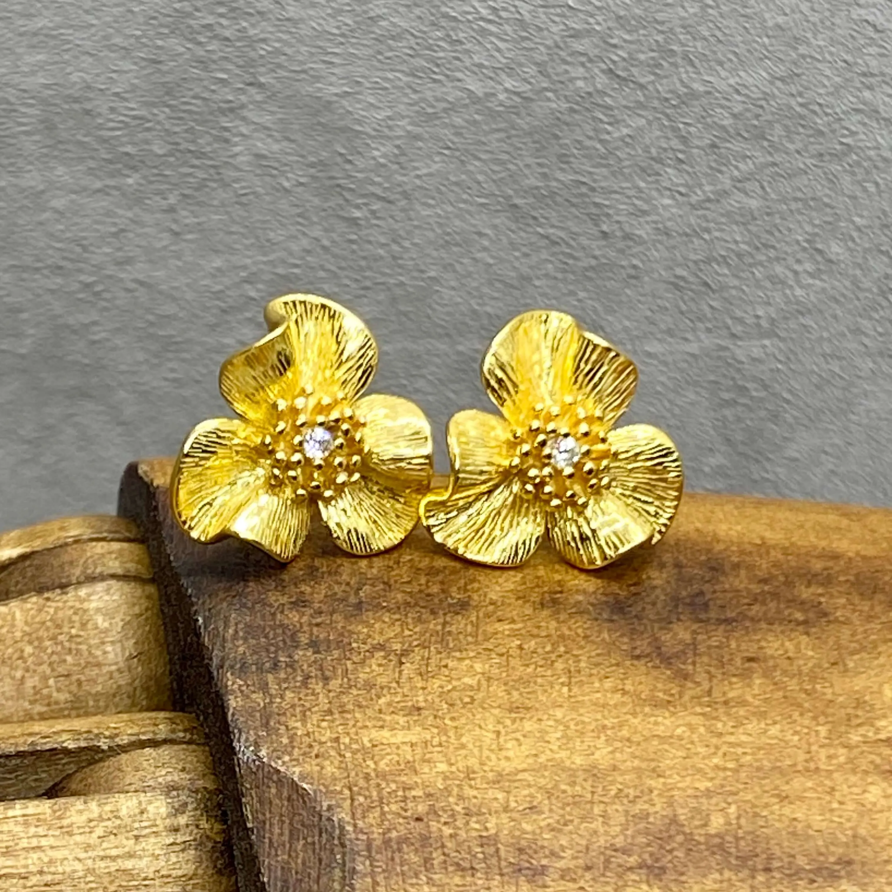 Viola Flower Stud Earrings In 18 Carat Gold Vermeil