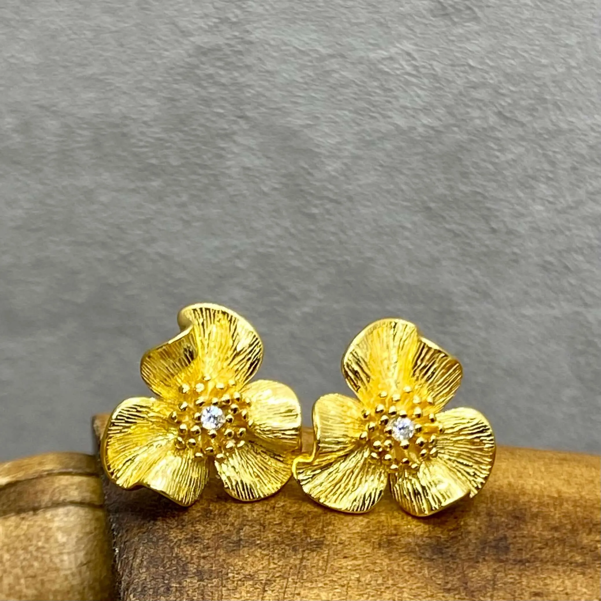 Viola Flower Stud Earrings In 18 Carat Gold Vermeil