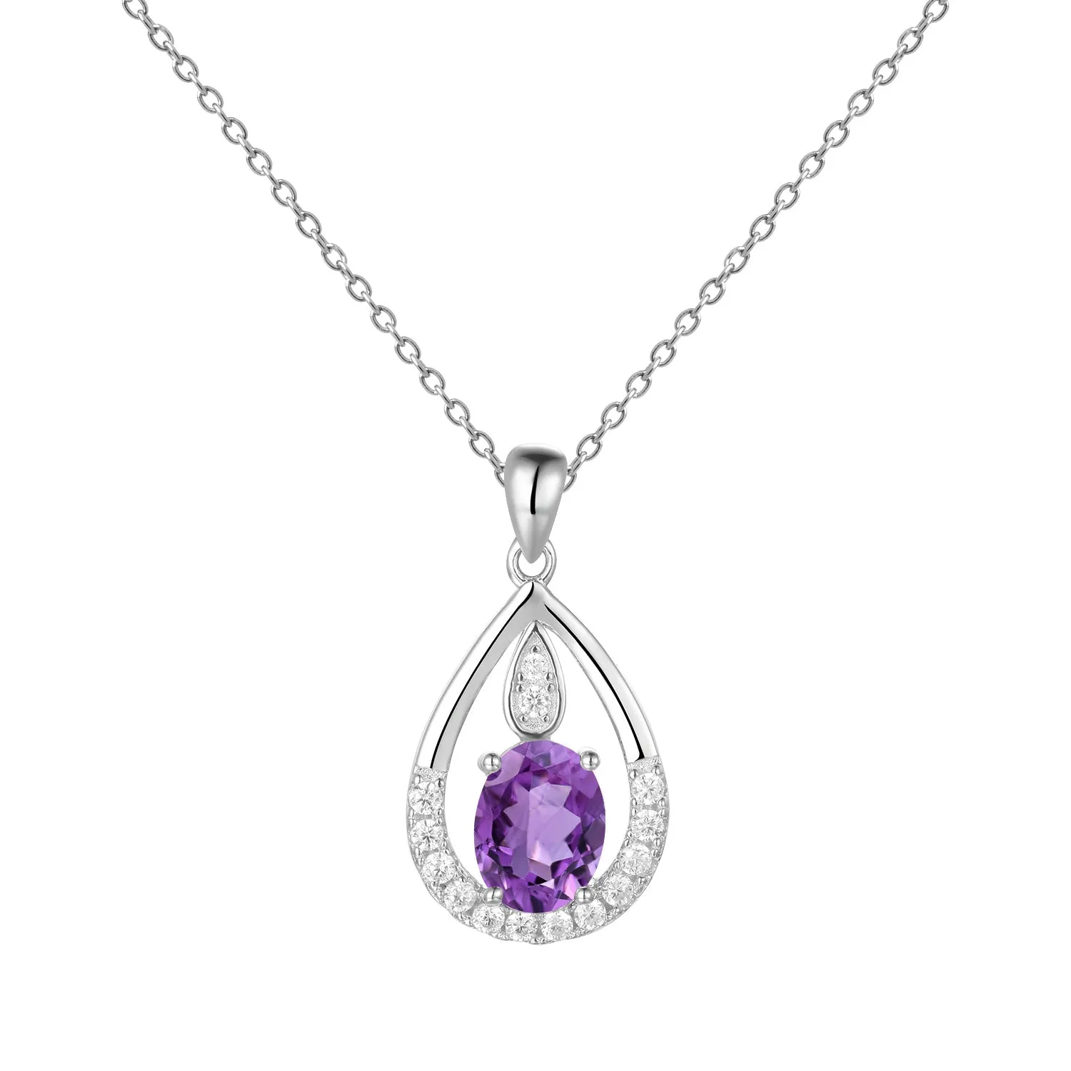 Water Droplet Pendant Oval Natural Gemstone Silver Necklace