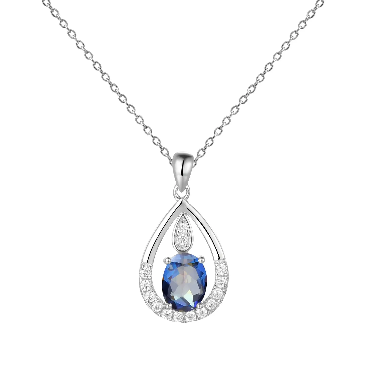 Water Droplet Pendant Oval Natural Gemstone Silver Necklace