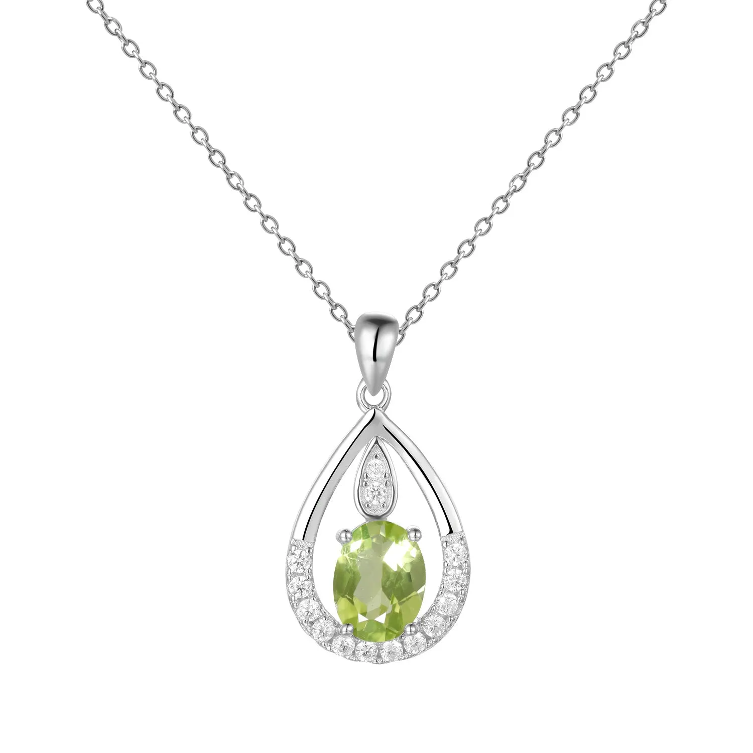 Water Droplet Pendant Oval Natural Gemstone Silver Necklace