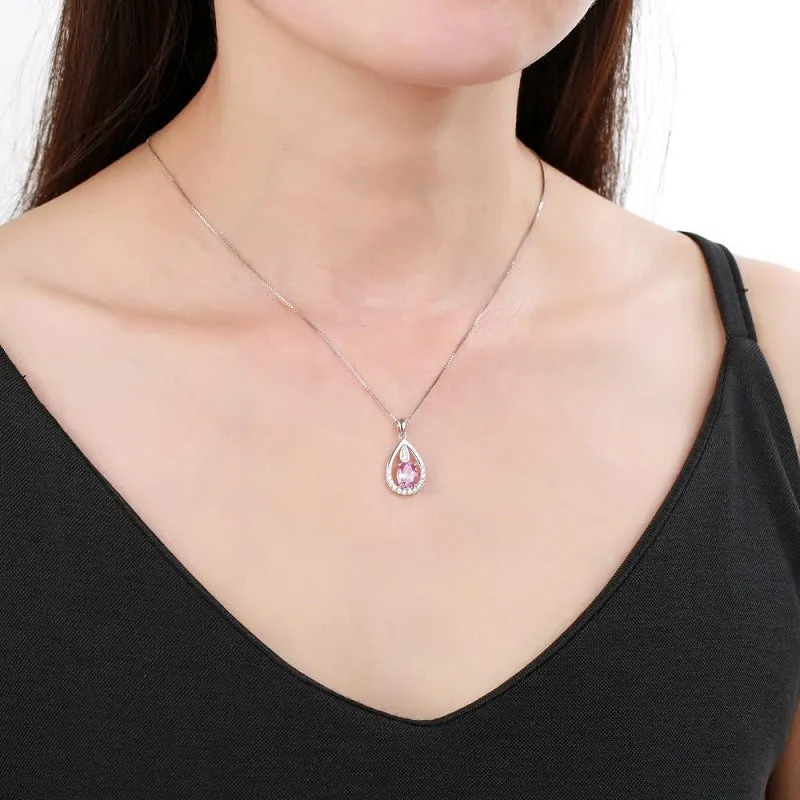 Water Droplet Pendant Oval Natural Gemstone Silver Necklace