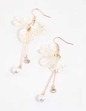 White Pearl Petal Stick Drop Earrings