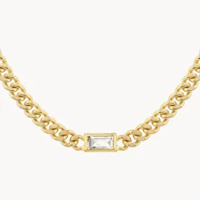 White Topaz Curb Chain Necklace in Gold