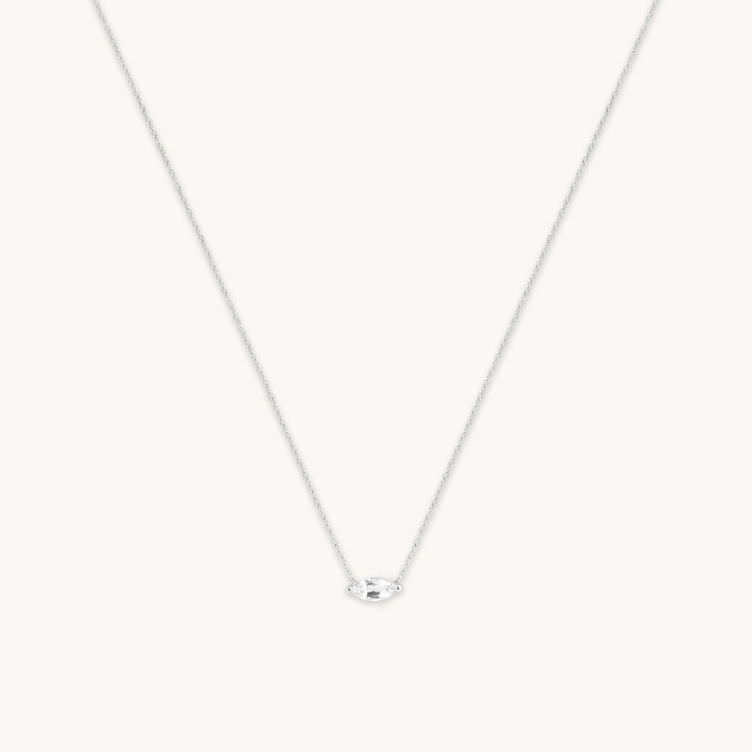 White Topaz Marquise Necklace in Solid White Gold