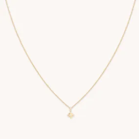 White Topaz Star Pendant Necklace in Solid Gold