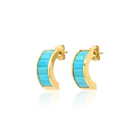 Wide Channel-Set Turquoise Baguette Hoops