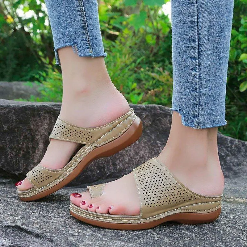 Women ring toe summer slide sandals with arch support