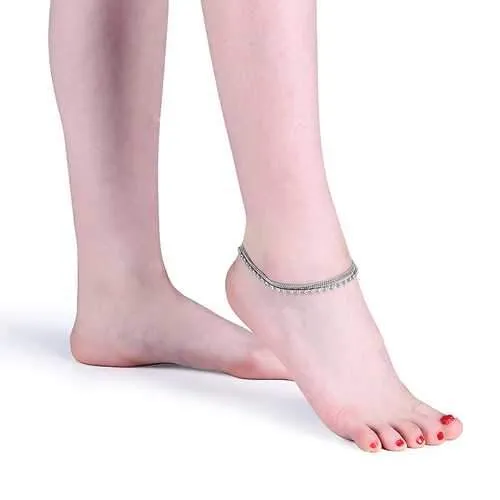 Women's Luxury Silver Multilayer Rhinestone Anklet