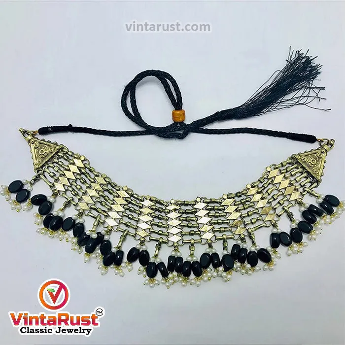 Woven Pearl Choker Necklace With Pearls and Beads