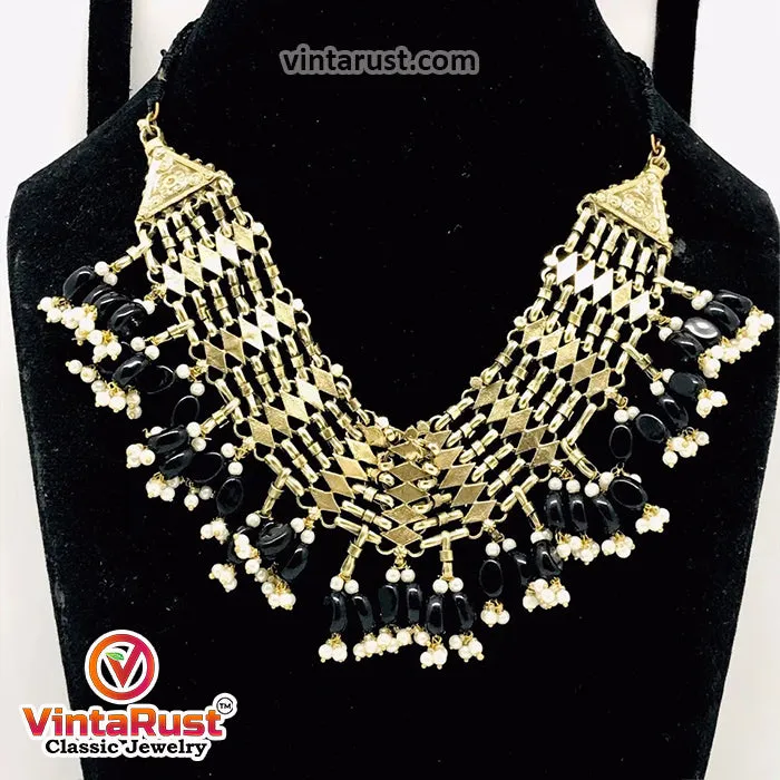 Woven Pearl Choker Necklace With Pearls and Beads