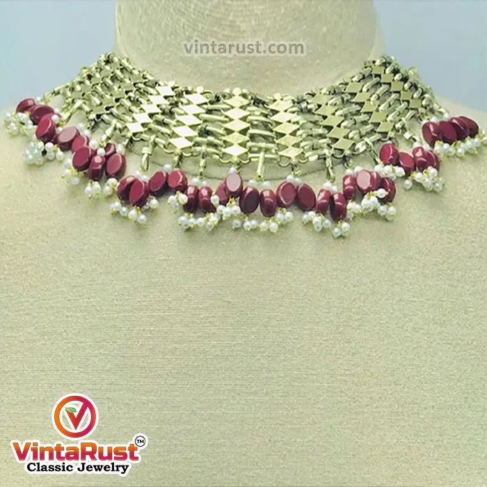 Woven Pearl Choker Necklace With Pearls and Beads