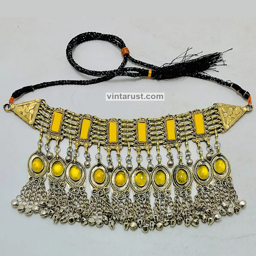 Yellow Stone Choker Necklace With Long Bells