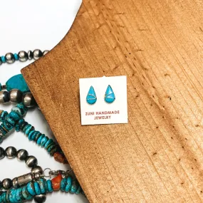 Zuni | Zuni Handmade Sterling Silver Teardrop Stud Earrings in Turquoise